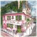 Peinture La Maison Rose par Sorokopud Angelina | Tableau Réalisme Urbain Aquarelle
