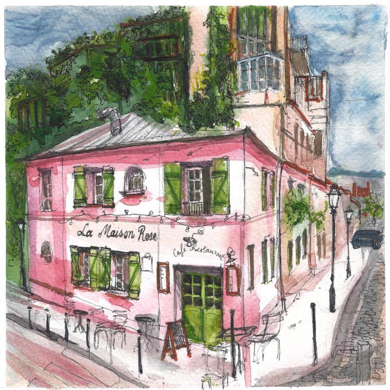 Painting La Maison Rose by Sorokopud Angelina | Painting Realism Urban Watercolor