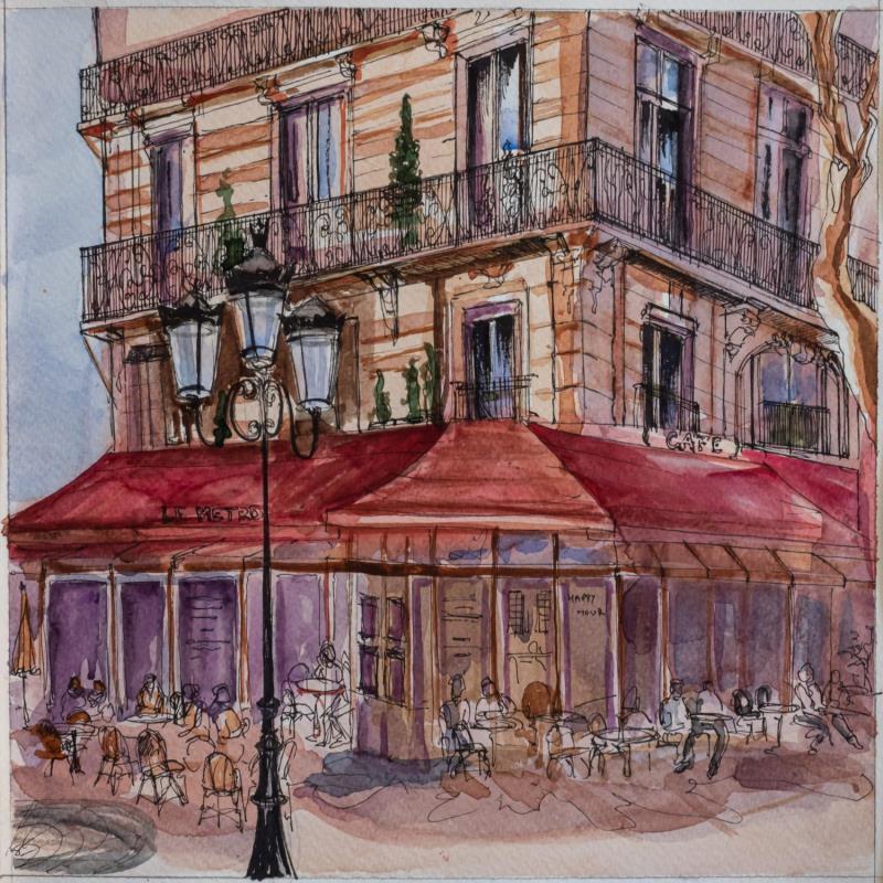 Painting Café parisien Le Métro 2 by Sorokopud Angelina | Painting Realism Watercolor Urban