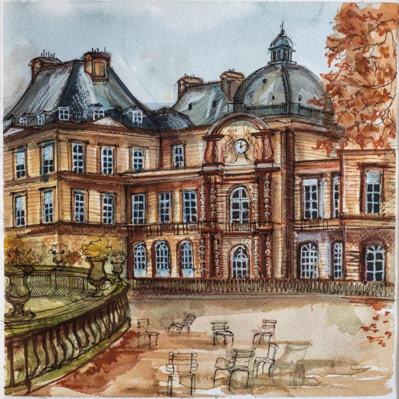 Painting Jardin du Luxembourg by Sorokopud Angelina | Painting Realism Watercolor Urban