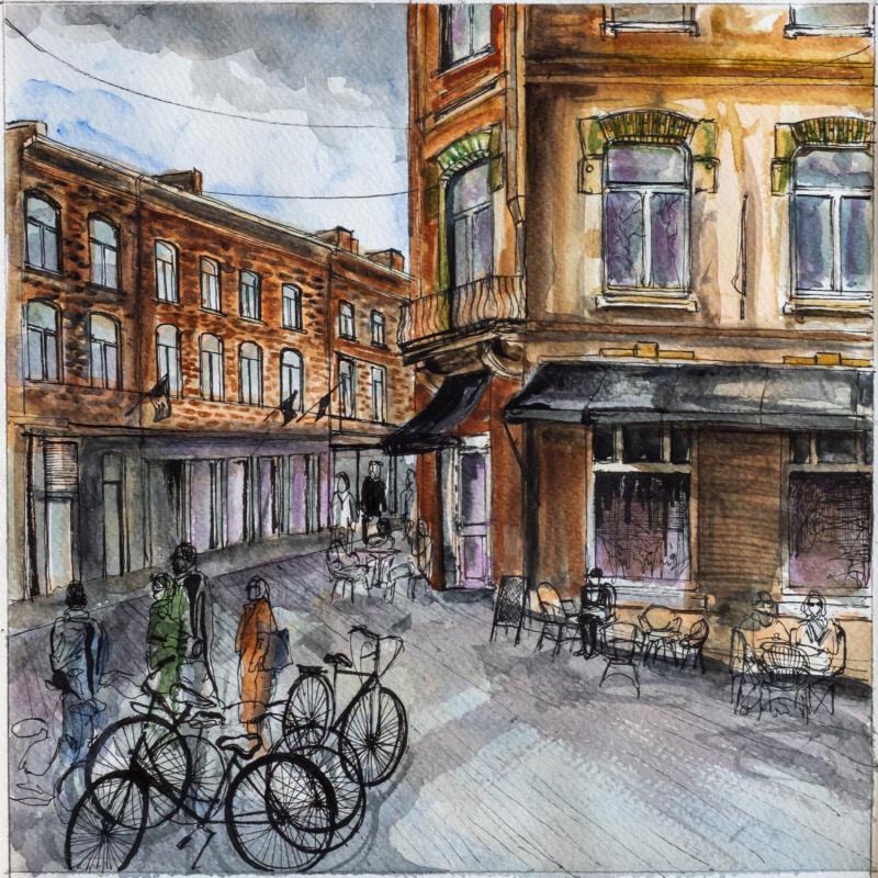Painting Bistrot de coin de rue à Maastricht by Sorokopud Angelina | Painting Realism Watercolor Urban