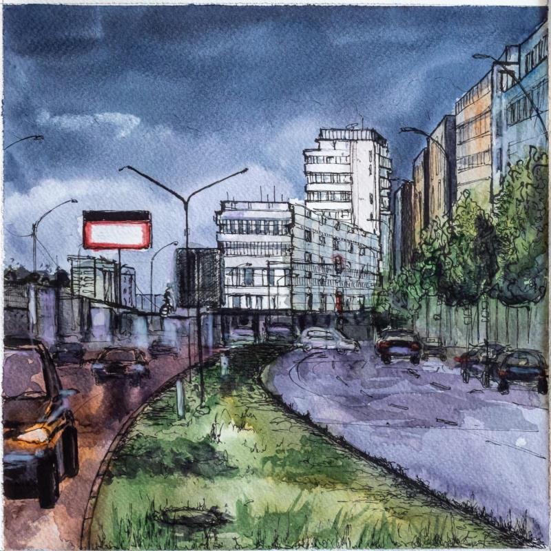 Peinture Berlin avant l'orage par Sorokopud Angelina | Tableau Réalisme Urbain Aquarelle