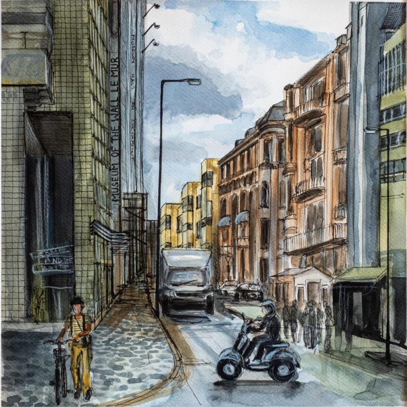 Gemälde Checkpoint Charlie von Sorokopud Angelina | Gemälde Realismus Urban Aquarell