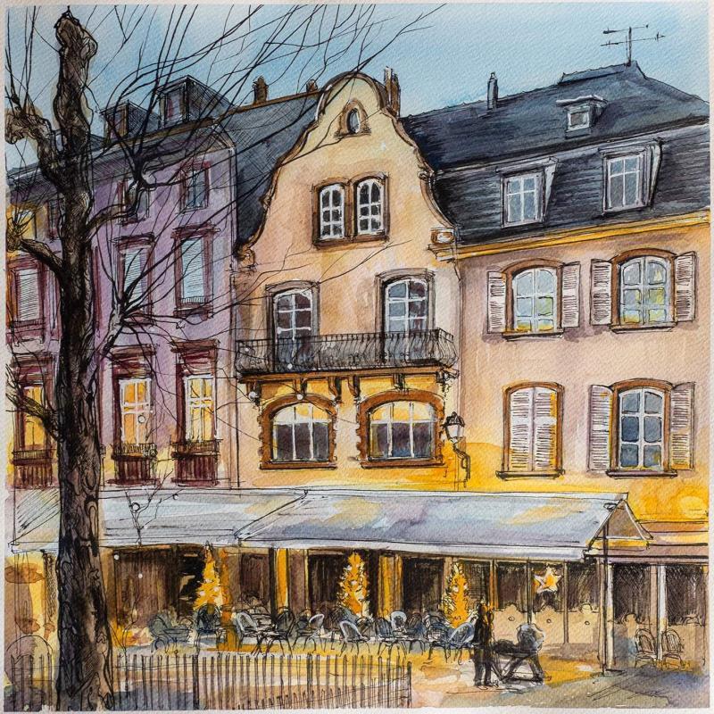 Painting Marché de Noel à Colmar by Sorokopud Angelina | Painting Realism Watercolor Urban