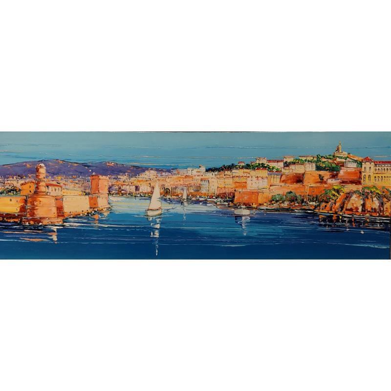 Peinture Panorama vieux port par Corbière Liisa | Tableau Figuratif Paysages Huile