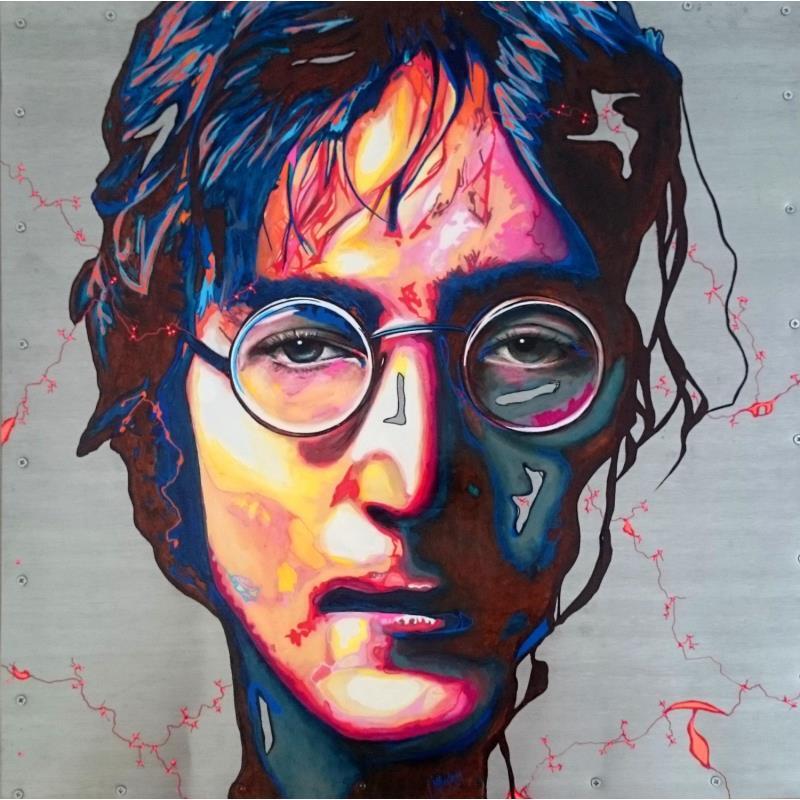 Painting Lennon by Medeya Lemdiya | Painting Pop-art Pop icons Metal Acrylic