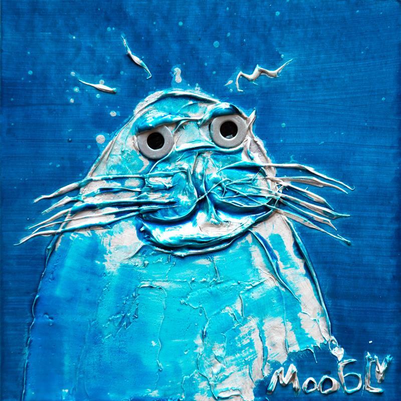 Painting Moustachus by Moogly | Painting Raw art Animals Cardboard Acrylic Resin Pigments
