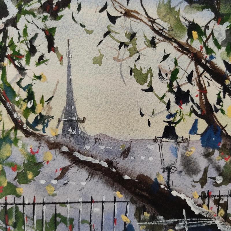 Gemälde Vue sur Paris von Bailly Kévin  | Gemälde Figurativ Aquarell, Tinte Architektur, Urban