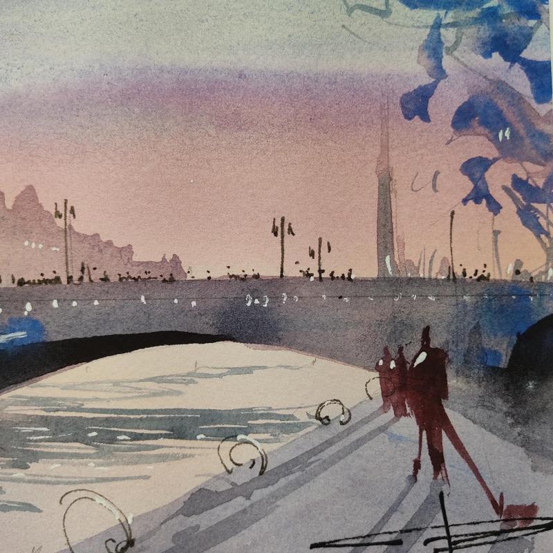 Painting Quais de Seine by Bailly Kévin  | Painting Figurative Ink, Watercolor Architecture, Urban