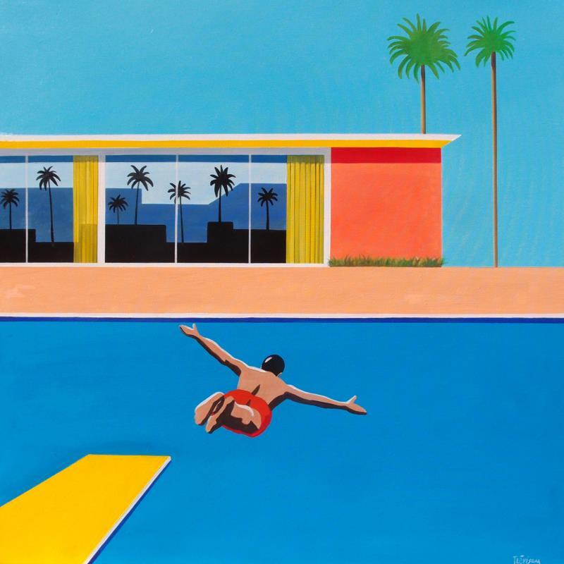 Gemälde Freedom jump von Trevisan Carlo | Gemälde Pop-Art Sport Architektur Öl