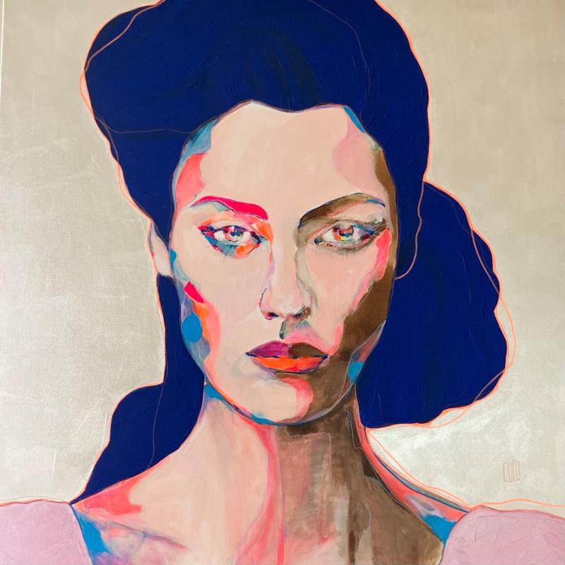 Painting 100x100 “Brulâme” by Coco | Painting Figurative Acrylic Portrait