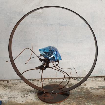 Sculpture Méduse mer Blue by Eres Nicolas | Sculpture Figurative Metal Animals