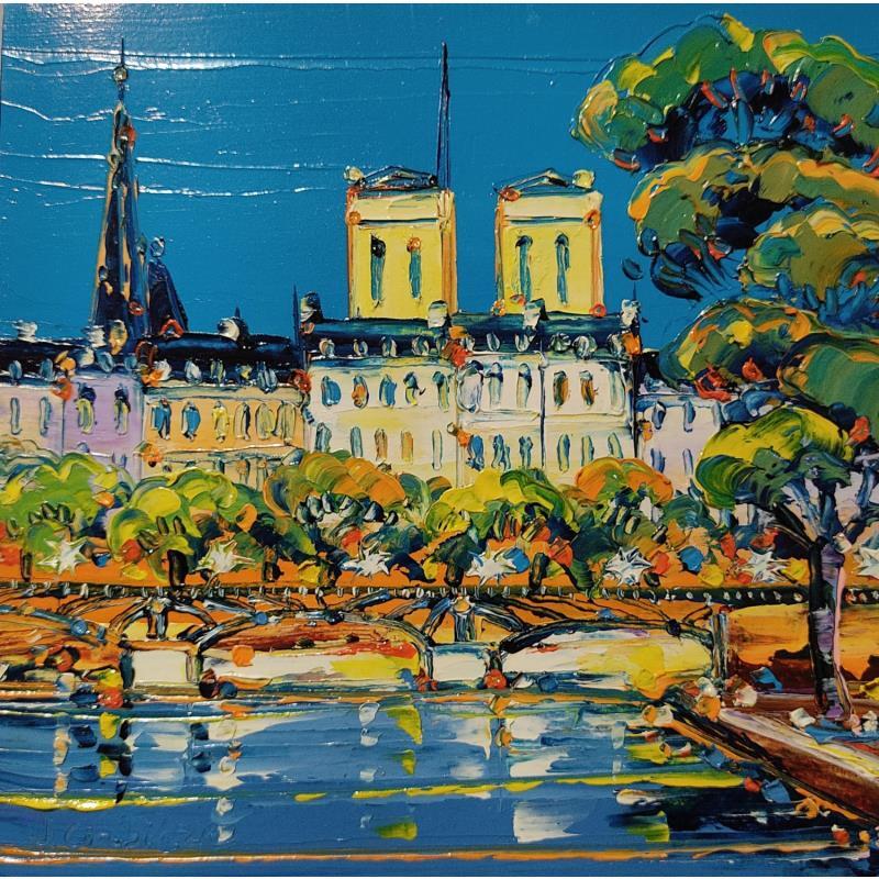 Painting Quai de seine, Pont des Arts  by Corbière Liisa | Painting Figurative Landscapes Oil