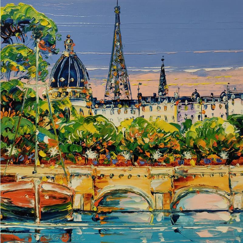 Painting Péniche du pont Neuf  by Corbière Liisa | Painting Figurative Landscapes Oil