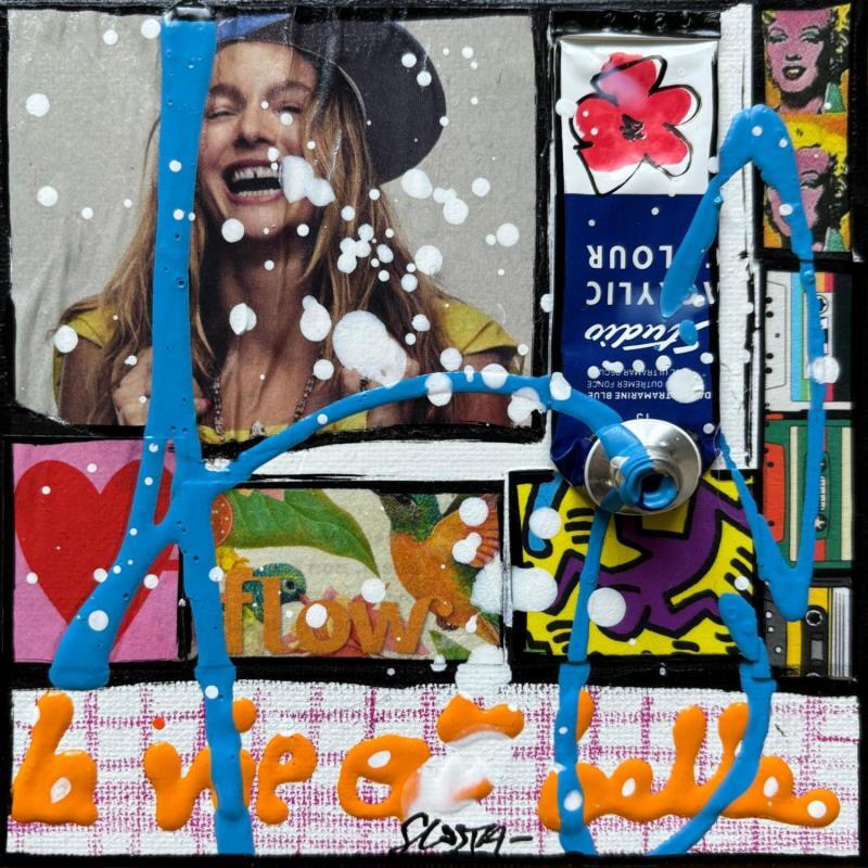 Gemälde La vie est belle ! Flow von Costa Sophie | Gemälde Pop-Art Acryl Collage Upcycling
