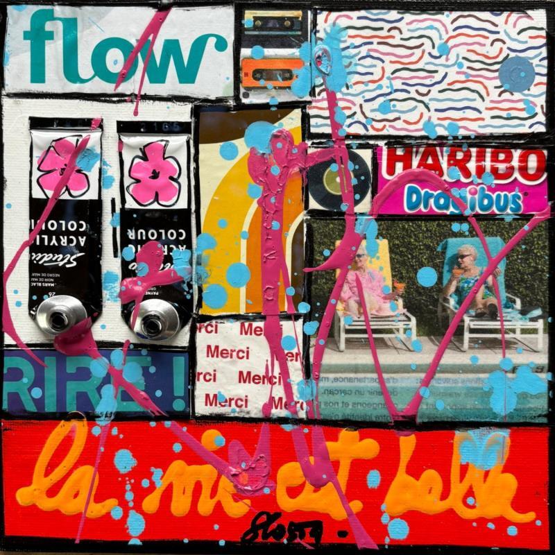 Peinture La vie est belle ! (flow) par Costa Sophie | Tableau Pop-art Acrylique Collage Upcycling