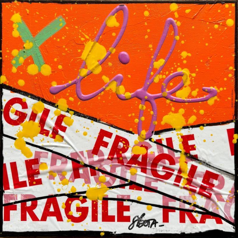 Painting Fragile life (orange) by Costa Sophie | Painting Pop-art Acrylic, Gluing, Upcycling