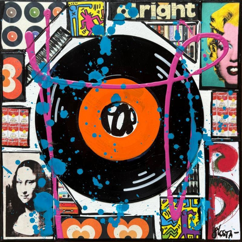 Painting POP VINYLE (orange) 2 by Costa Sophie | Painting Pop-art Pop icons Acrylic Gluing Upcycling
