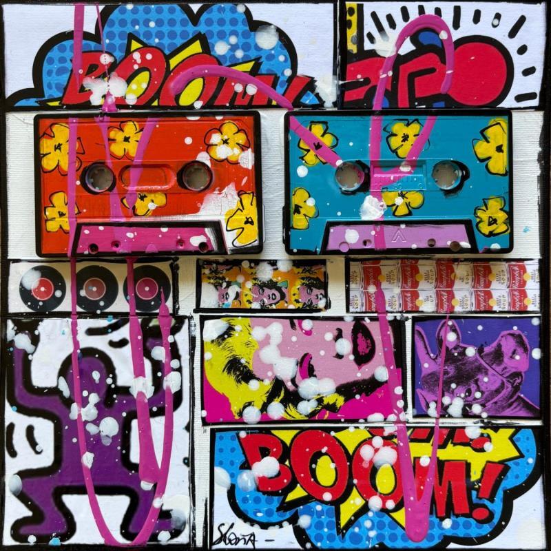 Peinture POP K7 (boom) par Costa Sophie | Tableau Pop-art Icones Pop Acrylique Collage Upcycling