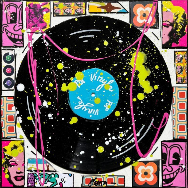 Painting POP VINYLE (bleu) by Costa Sophie | Painting Pop-art Acrylic Gluing Upcycling