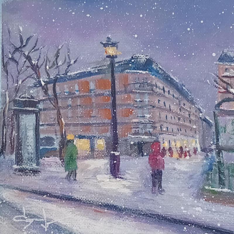 Peinture Il a neigé sur Paris par Degabriel Véronique | Tableau Figuratif Paysages Urbain Scènes de vie Huile
