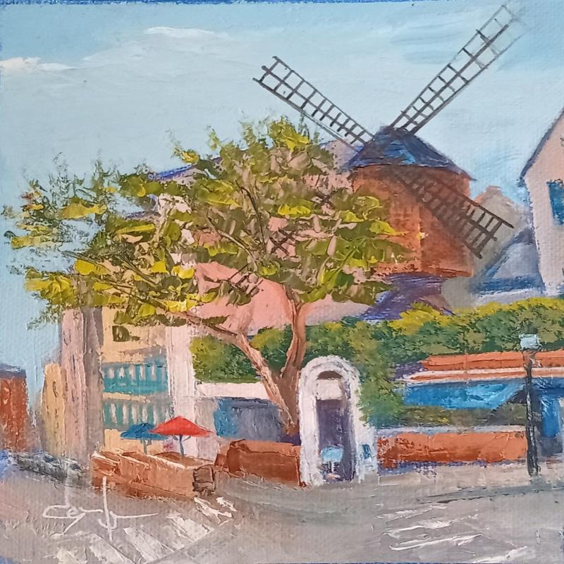 Peinture Le moulin de la galette à montmartre par Degabriel Véronique | Tableau Figuratif Paysages Urbain Scènes de vie Huile