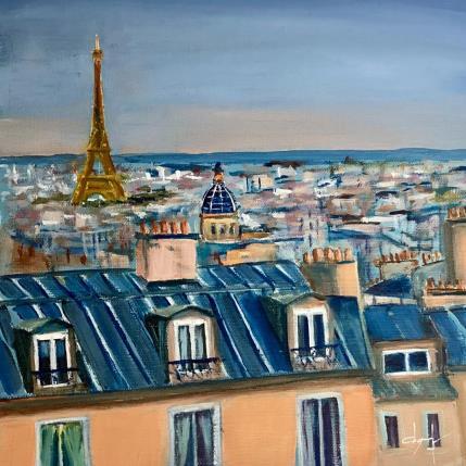 Painting Sur les toits de Paris  by Degabriel Véronique | Painting Figurative Oil Landscapes, Life style, Urban
