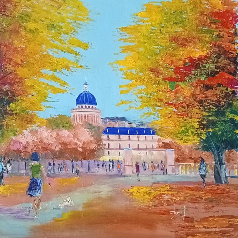 Painting Promenade d’automne à Paris  by Degabriel Véronique | Painting Figurative Landscapes Urban Life style Oil