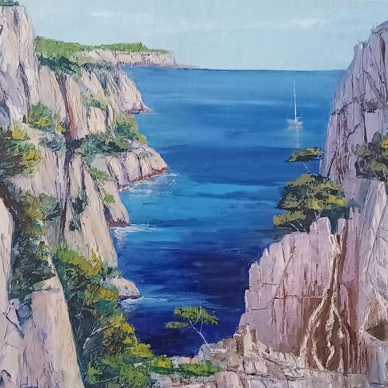 Painting Calanque d’en vau en Méditerranée  by Degabriel Véronique | Painting Figurative Landscapes Marine Nature Oil