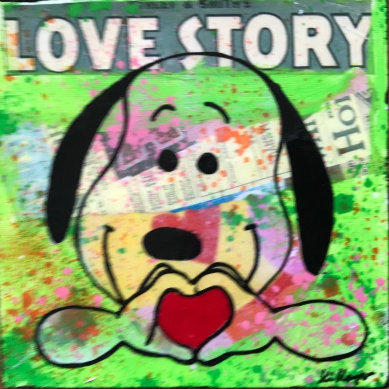 Gemälde Snoopy love story von Kikayou | Gemälde Pop-Art Pop-Ikonen Graffiti Acryl Collage