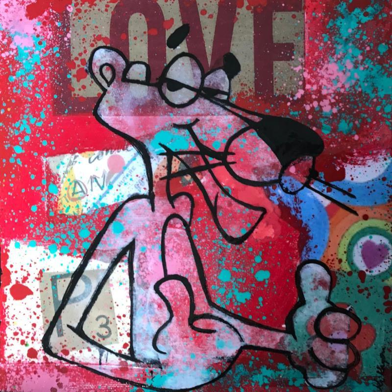 Gemälde Pink yes von Kikayou | Gemälde Pop-Art Pop-Ikonen Graffiti Acryl Collage