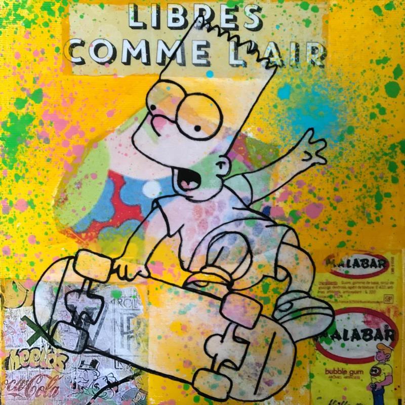Painting Bart skate by Kikayou | Painting Pop-art Pop icons Graffiti Acrylic Gluing