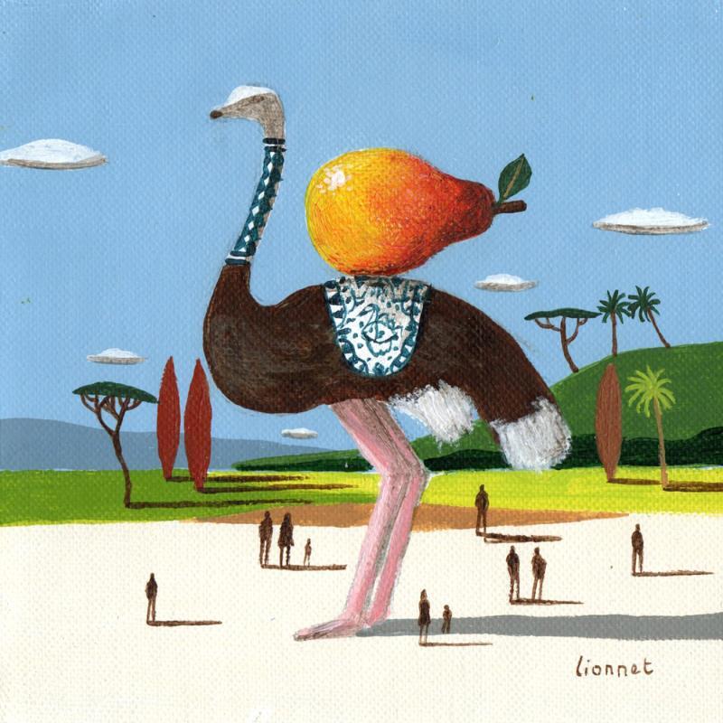 Peinture autruche à la poire par Lionnet Pascal | Tableau Surréalisme Paysages Scènes de vie Animaux Acrylique
