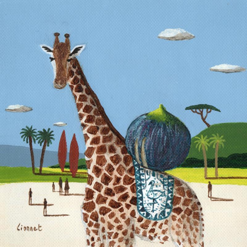 Painting Girafe à la figue by Lionnet Pascal | Painting Surrealism Acrylic Animals, Landscapes, Life style