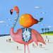 Painting Flamant rose à la poire by Lionnet Pascal | Painting Surrealism Marine Life style Animals Acrylic