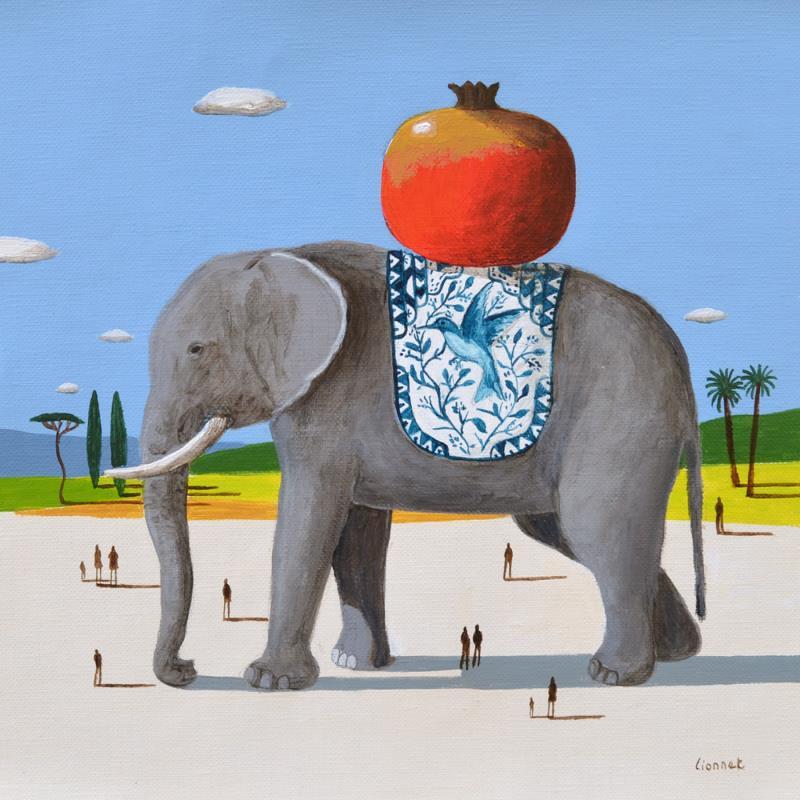 Painting éléphant à la grenade by Lionnet Pascal | Painting Surrealism Acrylic Animals, Landscapes, Life style