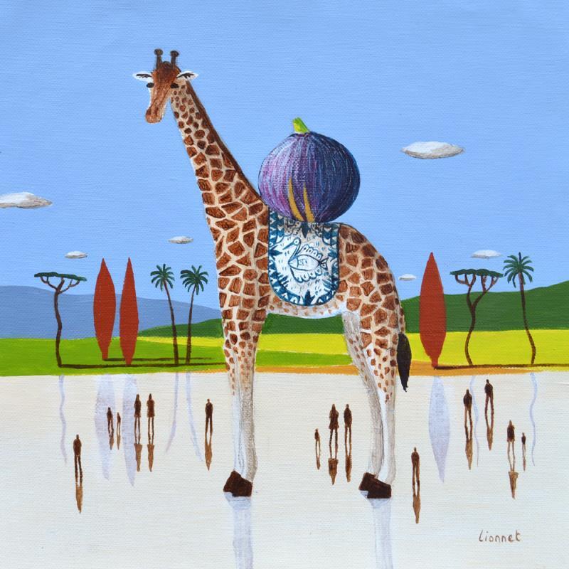 Painting Girafe à la figue by Lionnet Pascal | Painting Surrealism Landscapes Life style Animals Acrylic