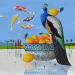 Painting  Paon aux carpes by Lionnet Pascal | Painting Surrealism Life style Animals Still-life Acrylic