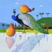 Painting Paon aux poires by Lionnet Pascal | Painting Surrealism Life style Animals Still-life Acrylic