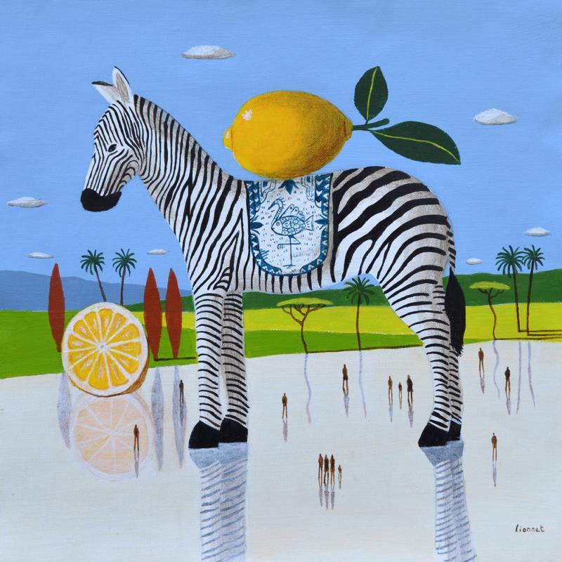 Painting Zèbre aux citrons by Lionnet Pascal | Painting Surrealism Acrylic Animals, Landscapes, Life style