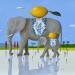 Gemälde éléphants aux citrons von Lionnet Pascal | Gemälde Surrealismus Landschaften Alltagsszenen Tiere Acryl