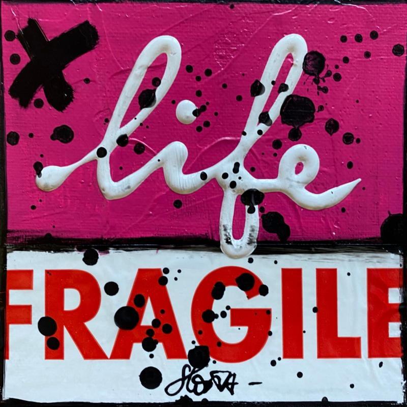 Peinture Fragile life (rose) par Costa Sophie | Tableau Pop-art Acrylique, Collage, Upcycling