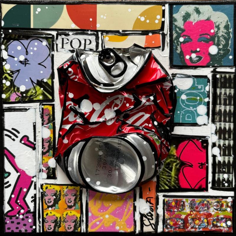 Gemälde POP COKE von Costa Sophie | Gemälde Pop-Art Acryl, Collage, Upcycling Pop-Ikonen
