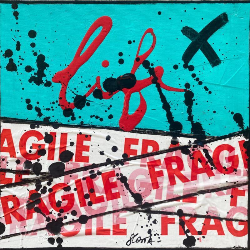 Painting Fragile life (bleu) by Costa Sophie | Painting Pop-art Acrylic Gluing Upcycling