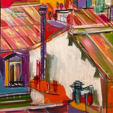 Painting Une fenêtre vedette à gauche by Anicet Olivier | Painting Figurative Acrylic, Pastel Architecture, Urban
