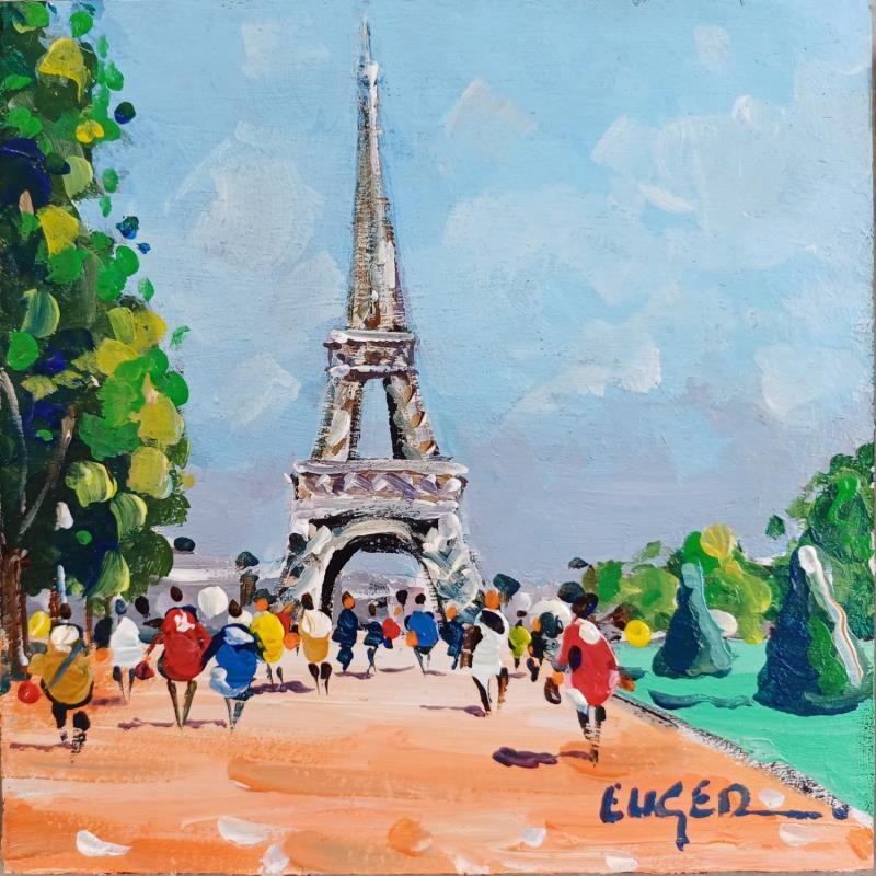 Painting UN DIMANCHE A LA TOUR EIFFEL by Euger | Painting Figurative Acrylic Landscapes, Life style, Urban