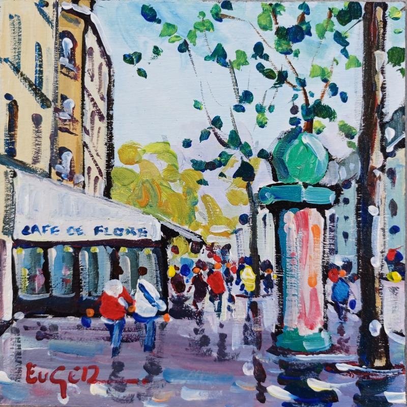 Painting SUR LE BOULEVARD SAINT GERMAIN A PARIS by Euger | Painting Figurative Society Urban Life style Acrylic
