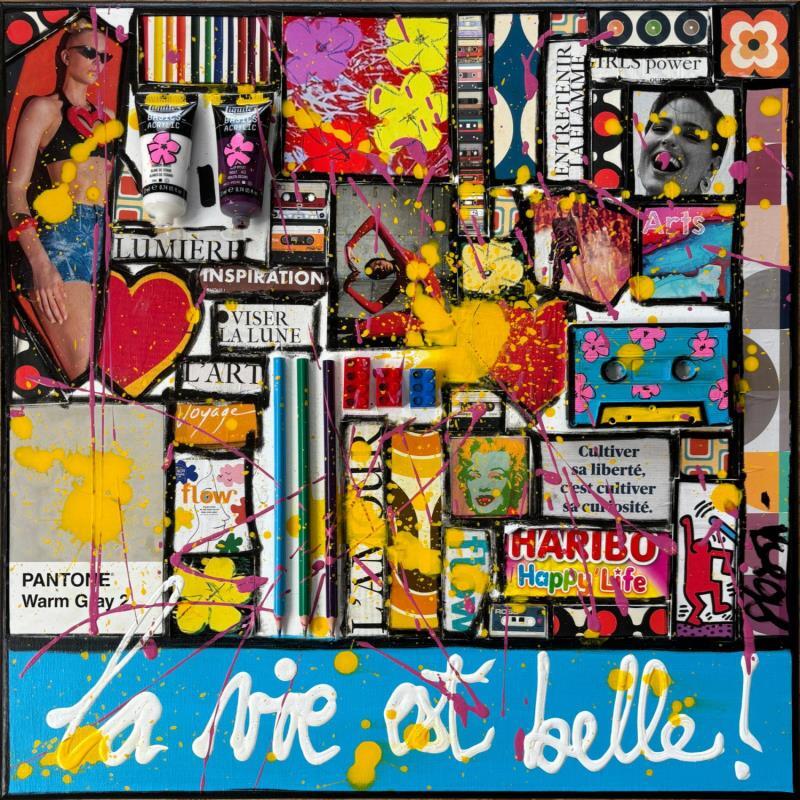 Peinture la vie est belle ! par Costa Sophie | Tableau Pop-art Acrylique Collage Upcycling