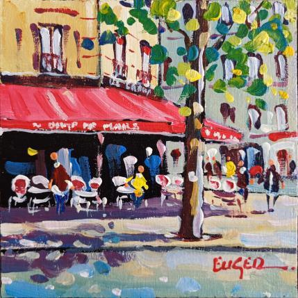 Painting TERRASSE ENSOLEILLEE A PARIS by Euger | Painting Figurative Acrylic Life style, Urban