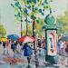 Painting  PLUIE SUR LES CHAMPS ELYSEES by Euger | Painting Figurative Landscapes Urban Life style Acrylic